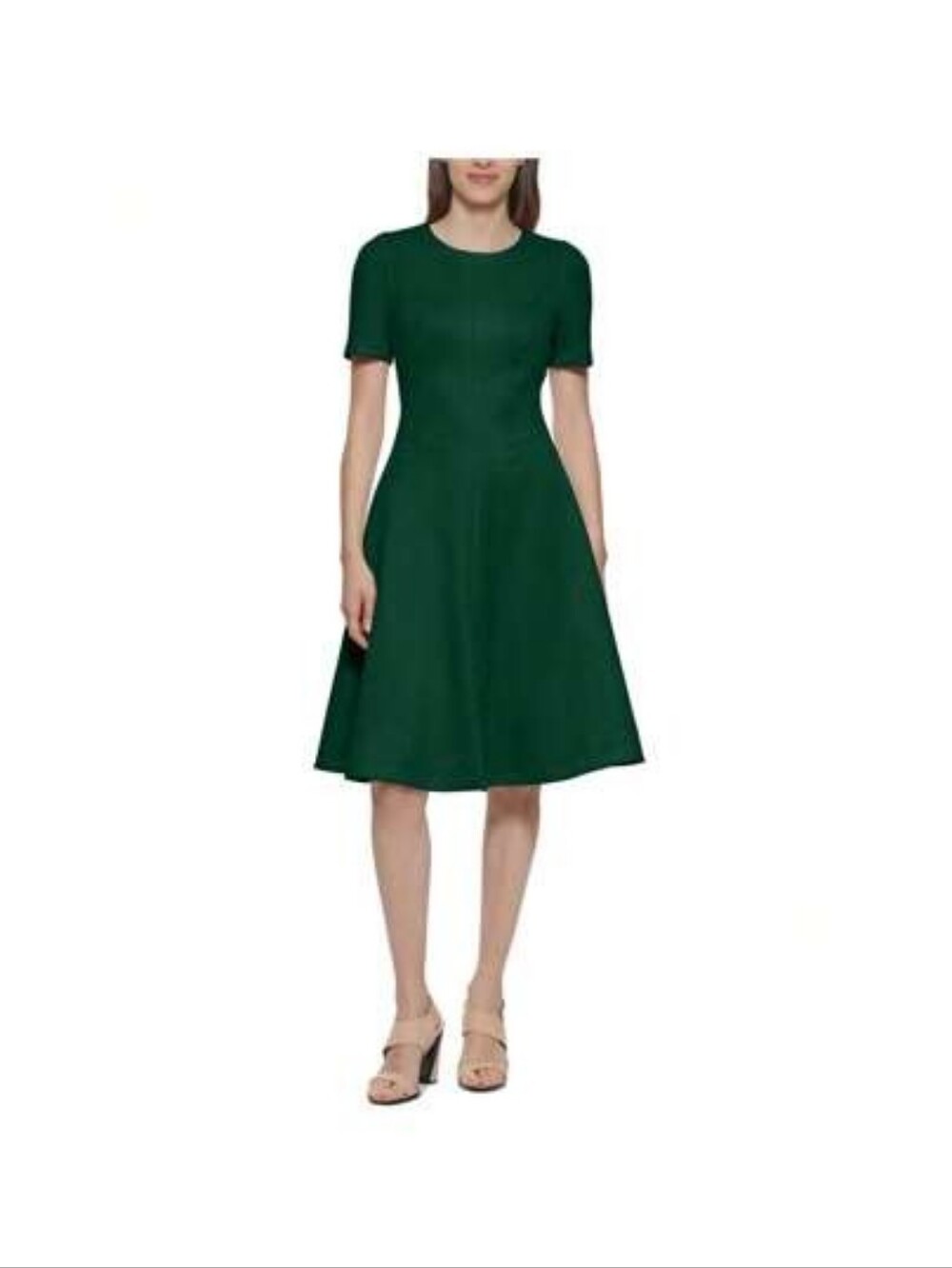 Calvin Klein Short-Sleeve Faux-Suede Fit-and-Flare Dress in Forest Green